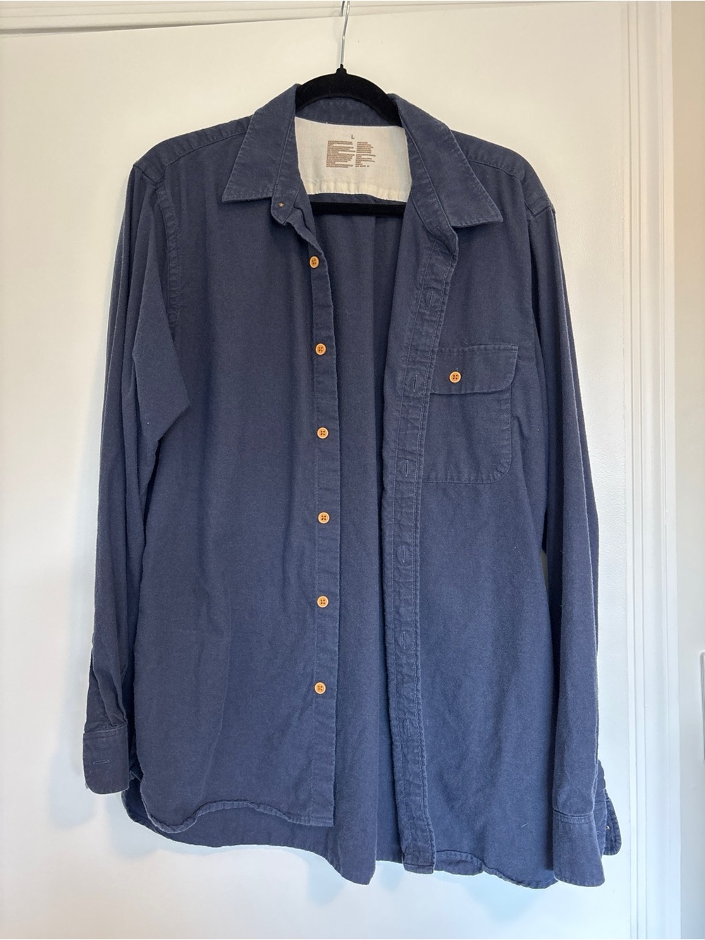 MUJI Navy Blue Washed Cotton Flannel Button-Down Work Shirt
